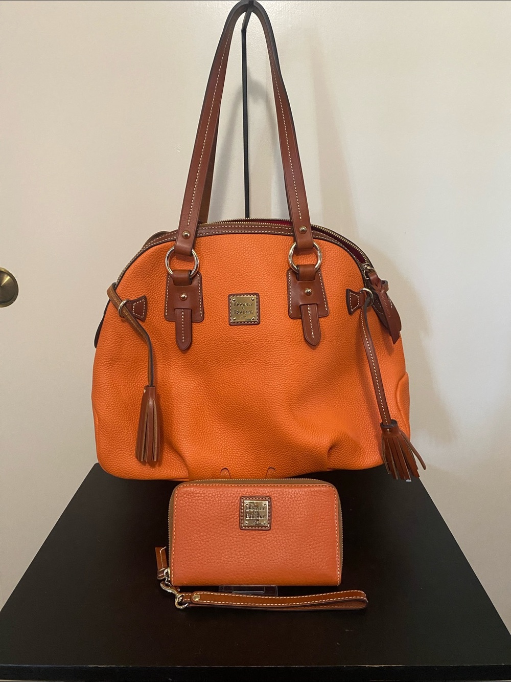 Dooney & Bourke Orange Pebble Leather Shoulder Bag with Matching Wallet
